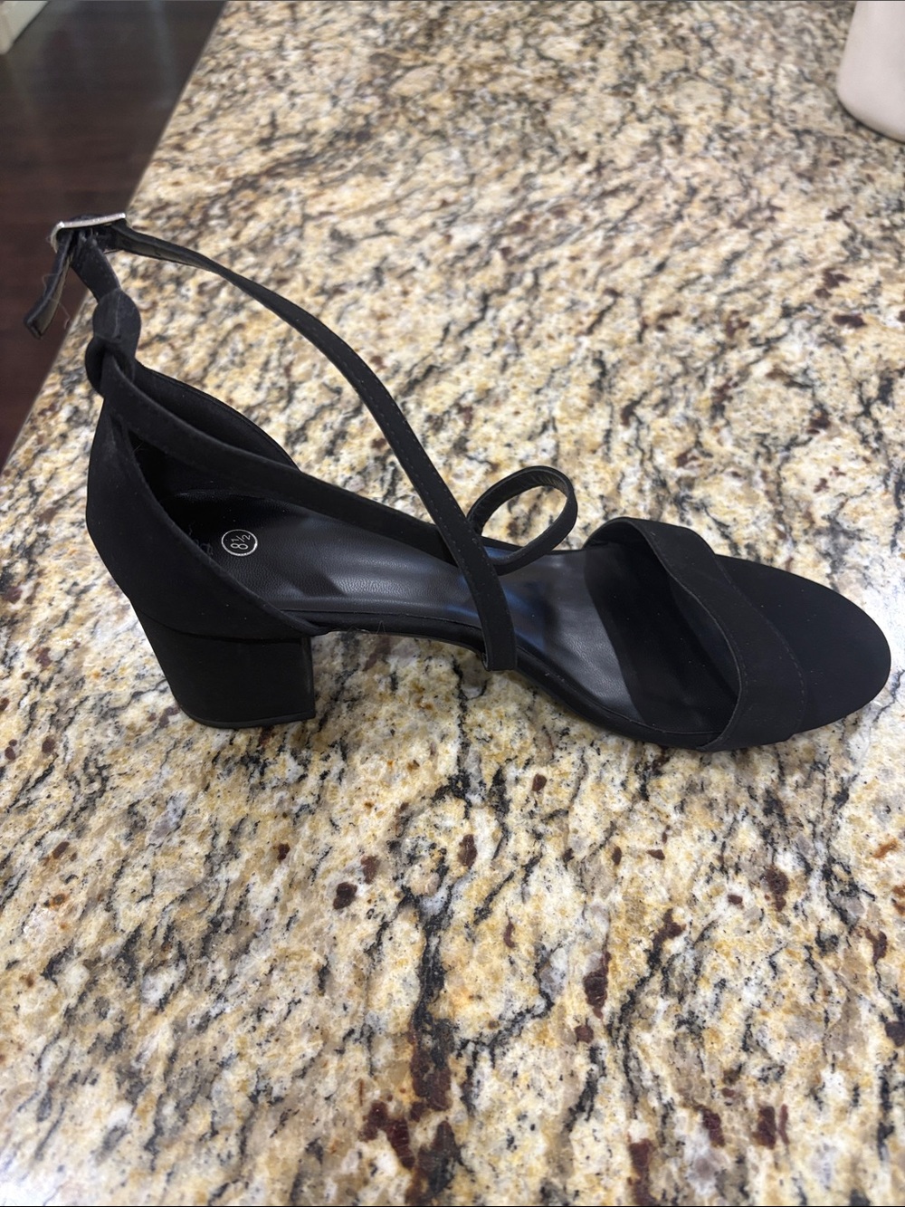 Black Suede Block Heel Sandal with Ankle Tie